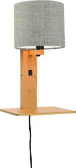 GOOD&MOJO Good & Mojo Wandlamp met boekenplank - ANDES - Bamboe/Linnen - Naturel - Product Kleur: Donker linnen / Product Met gloeilamp: Nee