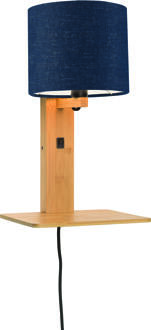 GOOD&MOJO Good & Mojo Wandlamp met boekenplank - ANDES - Bamboe/Linnen - Naturel - Product Kleur: Donkerblauw / Product Met gloeilamp: Nee