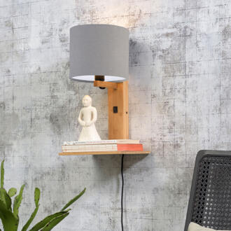 GOOD&MOJO Good & Mojo Wandlamp met boekenplank - ANDES - Bamboe/Linnen - Naturel - Product Kleur: Lichtgrijs / Product Met gloeilamp: Nee