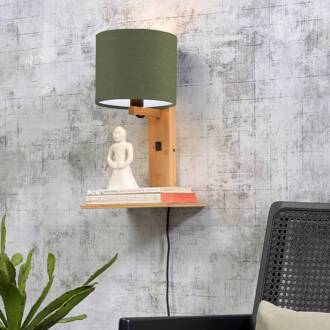 GOOD&MOJO Good & Mojo Wandlamp met boekenplank - ANDES - Bamboe/Linnen - Naturel - Product Kleur: Mosgroen / Product Met gloeilamp: Nee