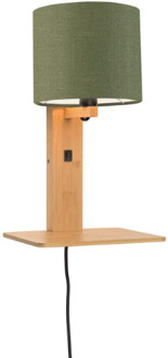 GOOD&MOJO Good & Mojo Wandlamp met boekenplank - ANDES - Bamboe/Linnen - Naturel - Product Kleur: Mosgroen / Product Met gloeilamp: Nee