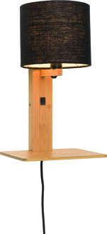 GOOD&MOJO Good & Mojo Wandlamp met boekenplank - ANDES - Bamboe/Linnen - Naturel - Product Kleur: Zwart / Product Met gloeilamp: Nee