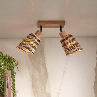 GOOD&MOJO Plafonniere Java - Bamboe Naturel|Zwart - 28x15x24cm Bruin