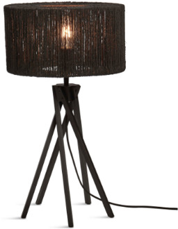 GOOD&MOJO Tafellamp Iguazu - Jute|Bamboe Zwart - Ø30x45cm