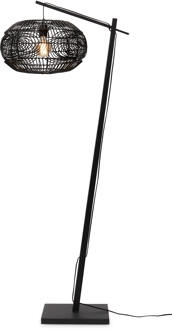 GOOD&MOJO Vloerlamp Madeira - Bamboe|Rotan Zwart - 74x48x176cm