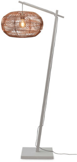 GOOD&MOJO Vloerlamp Madeira - Bamboe Wit|Rotan - 74x48x176cm Bruin