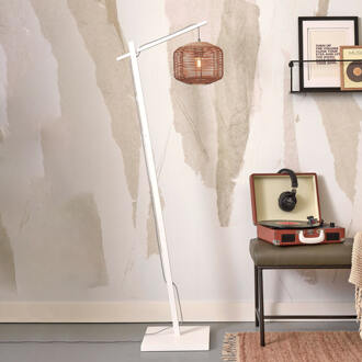 GOOD&MOJO Vloerlamp Tanami - Bamboe Wit|Rotan - 55x30x150cm Bruin