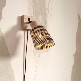 GOOD&MOJO Wandlamp Java - Bamboe Naturel|Zwart - Ø15cm Bruin