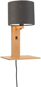 Good & Mojo Wandlamp met boekenplank - ANDES - Bamboe/Linnen - Naturel - Product Kleur: Donker grijs / Product Met gloeilamp: Nee