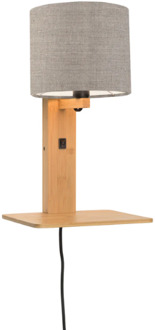 Good & Mojo Wandlamp met boekenplank - ANDES - Bamboe/Linnen - Naturel - Product Kleur: Donker linnen / Product Met gloeilamp: Nee
