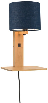 Good & Mojo Wandlamp met boekenplank - ANDES - Bamboe/Linnen - Naturel - Product Kleur: Donkerblauw / Product Met gloeilamp: Nee