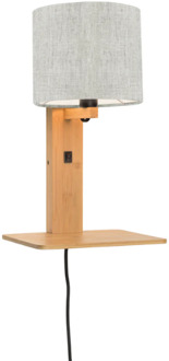 Good & Mojo Wandlamp met boekenplank - ANDES - Bamboe/Linnen - Naturel - Product Kleur: Licht linnen / Product Met gloeilamp: Nee