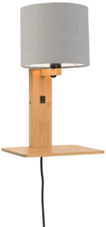 Good & Mojo Wandlamp met boekenplank - ANDES - Bamboe/Linnen - Naturel - Product Kleur: Lichtgrijs / Product Met gloeilamp: Nee
