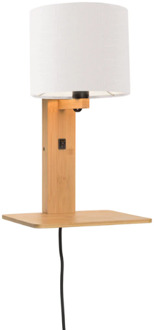 Good & Mojo Wandlamp met boekenplank - ANDES - Bamboe/Linnen - Naturel - Product Kleur: Wit / Product Met gloeilamp: Nee