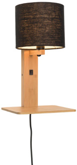 Good & Mojo Wandlamp met boekenplank - ANDES - Bamboe/Linnen - Naturel - Product Kleur: Zwart / Product Met gloeilamp: Nee