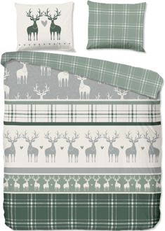Good Morning Dekbedovertrek Flanel Bjirk-1-persoons (140 x 200/220 cm) Groen