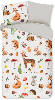 Good Morning Dekbedovertrek Katoen-Flanel - Autumn - Eenpersoons (140x200 Cm) - Meerkleurig & Wit & Groen Flanel Katoen - Dieren & Natuur - Good Morning - Dekbed-Discounter.nl Meerkleurig,Wit,Groen - 140 x 200/220 cm