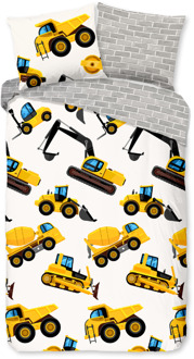 Good Morning Dekbedovertrek Katoen-Flanel - Dig - Eenpersoons (140x200 Cm) - Meerkleurig & Wit & Grijs Flanel Katoen - Stippen - Good Morning - Dekbed-Discounter.nl