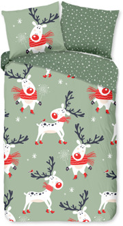 Good Morning Dekbedovertrek Katoen-Flanel - Dinde - Eenpersoons (140x200 Cm) - Meerkleurig & Groen Flanel Katoen - Dieren & Stippen & Natuur - Good Morning - Dekbed-Discounter.nl Meerkleurig,Groen - 140 x 200/220 cm