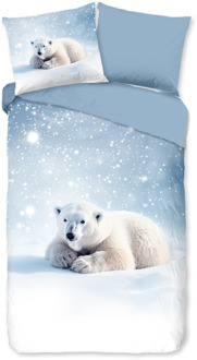 Good Morning Dekbedovertrek Katoen-Flanel - Esben - Eenpersoons (140x200 Cm) - Meerkleurig & Wit & Blauw Flanel Katoen - Natuur & Dieren & Stippen - Good Morning - Dekbed-Discounter.nl Meerkleurig,Wit,Blauw - 140 x 200/220 cm