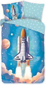 Good Morning Dekbedovertrek Katoen-Flanel - Fred - Eenpersoons (140x200 Cm) - Meerkleurig & Blauw Flanel Katoen - Stippen & Natuur - Good Morning - Dekbed-Discounter.nl Meerkleurig,Blauw - 140 x 200/220 cm