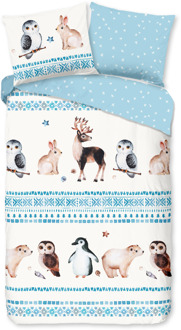 Good Morning Dekbedovertrek Katoen-Flanel - Freezing - Eenpersoons (140x200 Cm) - Meerkleurig & Wit & Blauw Flanel Katoen - Dieren & Stippen & Natuur & Strepen - - Dekbed-Discounter.nl