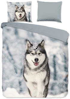 Good Morning Dekbedovertrek Katoen-Flanel - Husky - Lits-Jumeaux (240x220 Cm) - Meerkleurig Katoen Flanel - Natuur & Dieren - Good Morning - Dekbed-Discounter.nl - 240 x 200/220 cm