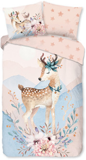 Good Morning Dekbedovertrek Katoen-Flanel - Josy - Eenpersoons (140x200 Cm) - Meerkleurig & Roze & Blauw Flanel Katoen - Dieren & Natuur & Bloemen - Good Morning - Dekbed-Discounter.nl Meerkleurig,Roze,Blauw - 140 x 200/220 cm