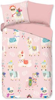 Good Morning Dekbedovertrek Katoen-Flanel - Ladida - Eenpersoons (140x200 Cm) - Meerkleurig & Roze Flanel Katoen - Dieren - Good Morning - Dekbed-Discounter.nl Meerkleurig,Roze - 140 x 200/220 cm