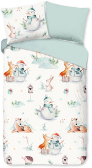 Good Morning Dekbedovertrek Katoen-Flanel - Magic Winter - Eenpersoons (140x200 Cm) - Meerkleurig & Wit & Groen Flanel Katoen - Dieren & Stippen & Natuur - Good - Dekbed-Discounter.nl Meerkleurig,Wit,Groen - 140 x 200/220 cm