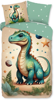 Good Morning Dekbedovertrek Katoen-Flanel - Milo - Eenpersoons (140x200 Cm) - Meerkleurig & Groen Flanel Katoen - Dieren & Stippen & Natuur - Good Morning - Dekbed-Discounter.nl Meerkleurig,Groen - 140 x 200/220 cm