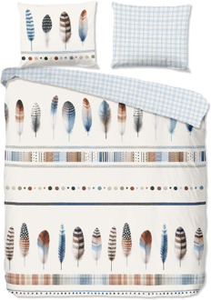 Good Morning Dekbedovertrek Katoen-Flanel - Niba - Tweepersoons (200x200 Cm) - Meerkleurig & Wit & Blauw Flanel Katoen - Strepen & Natuur - Good Morning - Dekbed-Discounter.nl Meerkleurig,Wit,Blauw - 200 x 200/220 cm