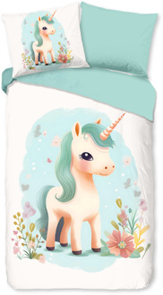 Good Morning Dekbedovertrek Katoen-Flanel - One - Eenpersoons (140x200 Cm) - Meerkleurig & Wit & Blauw Flanel Katoen - Dieren & Bloemen - Good Morning - Dekbed-Discounter.nl Meerkleurig,Wit,Blauw - 140 x 200/220 cm