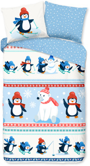 Good Morning Dekbedovertrek Katoen-Flanel - Penguins - Eenpersoons (140x200 Cm) - Meerkleurig & Wit & Blauw Flanel Katoen - Dieren & Stippen & Natuur & Strepen - - Dekbed-Discounter.nl Meerkleurig,Wit,Blauw - 140 x 200/220 cm