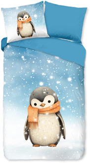 Good Morning Dekbedovertrek Katoen-Flanel - Pingi - Eenpersoons (140x200 Cm) - Meerkleurig & Wit & Blauw Flanel Katoen - Dieren & Stippen & Natuur - Good Morning - Dekbed-Discounter.nl
