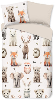 Good Morning Dekbedovertrek Katoen-Flanel - Sven - Eenpersoons (140x200 Cm) - Meerkleurig & Roze & Wit Flanel Katoen - Dieren & Natuur - Good Morning - Dekbed-Discounter.nl Meerkleurig,Roze,Wit - 140 x 200/220 cm