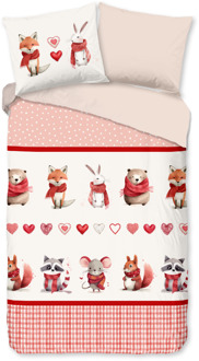 Good Morning Dekbedovertrek Katoen-Flanel - Timmy - Eenpersoons (140x200 Cm) - Meerkleurig & Roze Flanel Katoen - Dieren & Stippen & Natuur & Strepen - Good - Dekbed-Discounter.nl Meerkleurig,Roze - 140 x 200/220 cm