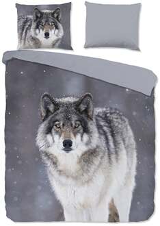 Good Morning Dekbedovertrek Katoen-Flanel - Wolfie - Tweepersoons (200x200 Cm) - Wit & Grijs & Antraciet Katoen Flanel - Natuur & Dieren - Good Morning - Dekbed-Discounter.nl Wit,Grijs,Antraciet - 200 x 200/220 cm