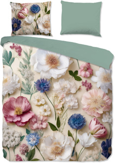 Good Morning Dekbedovertrek Katoen-Flanel - Zelma - Eenpersoons (140x200 Cm) - Meerkleurig & Groen Flanel Katoen - Natuur & Bloemen - Good Morning - Dekbed-Discounter.nl Meerkleurig,Groen - 140 x 200/220 cm