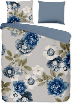 Good Morning Dekbedovertrek Katoen - Gabin - Tweepersoons (200x200 Cm) - Grijs & Blauw & Meerkleurig Katoen Flanel - Bloemen - Good Morning - Dekbed-Discounter.nl Grijs,Blauw,Meerkleurig - 200 x 200/220 cm
