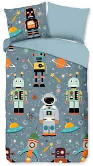 Good Morning Kinder Dekbedovertrek Good Morning Katoen Spacemen - grijs 140x200/220cm