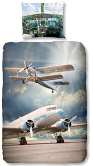 Good Morning kinderdekbedovertrek Vliegtuigen - multikleur - katoen - 140 x 200/220 cm