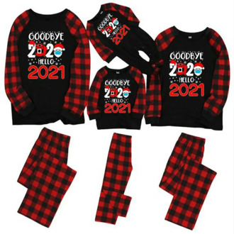 Goodbye 2020 Hello 2021 Family Christmas Pajamas Clothes Matching Outfits Long Sleeve Hoodies+Plaid Pants Mother Father Baby Pjs