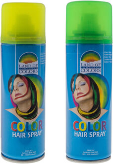goodmark Carnaval verkleed haarverf - haarspray - kleuren geel en groen - 111 ml per flacon