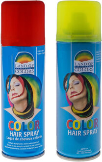goodmark Carnaval verkleed haarverf - haarspray - kleuren geel en rood - 111 ml per flacon