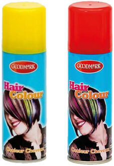 goodmark Carnaval verkleed haarverf - haarspray - kleuren geel en rood - 125 ml per flacon