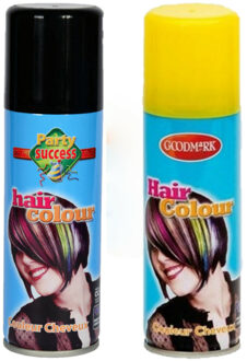 goodmark Carnaval verkleed haarverf - haarspray - kleuren geel en zwart - 125 ml per flacon