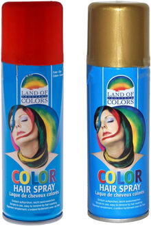 goodmark Carnaval verkleed haarverf - haarspray - kleuren goud en rood - 111 ml per flacon