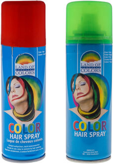 goodmark Carnaval verkleed haarverf - haarspray - kleuren groen en rood - 111 ml per flacon