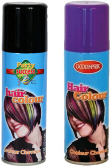 goodmark Carnaval verkleed haarverf - haarspray - kleuren oranje en blauw - 125 ml per flacon